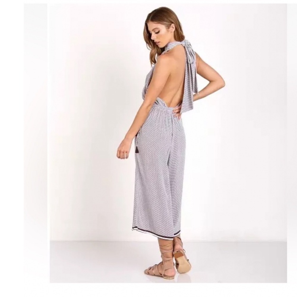 Faithfull The Brand Halter Polka Dot Jumpsuit Size Medium Crop Wide Leg